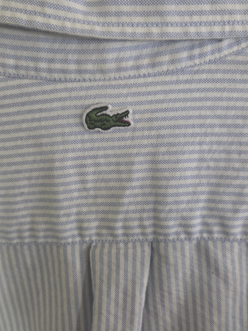 Lacoste Croc Badge Blue Stripe Button-Down Shirt with Embroidered Crocodiles - Picture 6 of 8